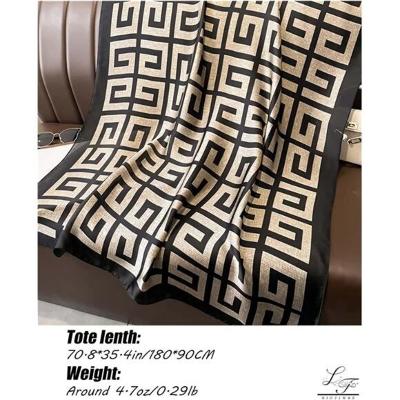 Black Beige Silky Scarf Long Lightweight Dressy Wrap Soft Fashion Shawl Gift - Picture 3 of 7